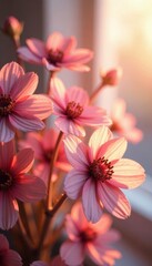 Soft pink light illuminates dried floral arrangement , soft focus, delicate, bouquet