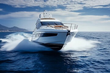 Fototapeta premium fast motor yacht in navigation, sea view