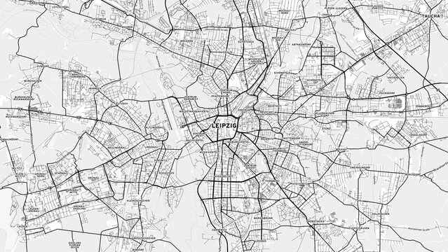 Minimalist Leipzig Street Map with Labels and Neighborhoods