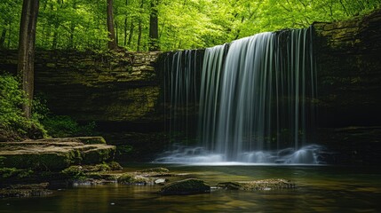 A serene waterfall in a forest, reflecting the timeless existence and beauty of nature most awe-inspiring natural wonders