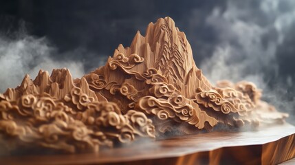 Woodcarving landscape artistic conception