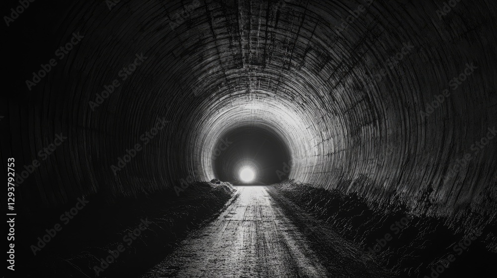 Poster A shadowy tunnel with a vanishing point in the distance, creating an endless and suspenseful perspective