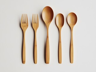 Elegant Bamboo Cutlery Set with Minimalist Organic Silhouette and Natural Earthy Tones