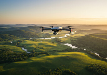 Vuelo de dron sobre campo