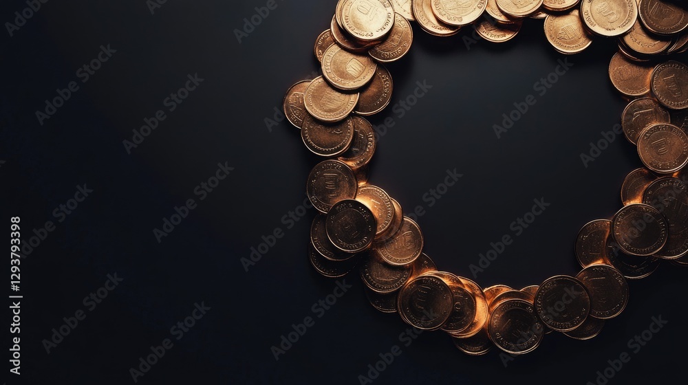 Poster A simple yet striking circular arrangement of coins against a minimalist backdrop, leaving ample room for graphics or text additions