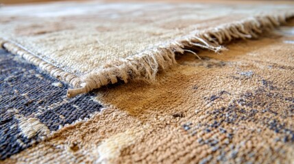 Close-up of a Frayed and Dirty Rug, Showing Texture and Wear