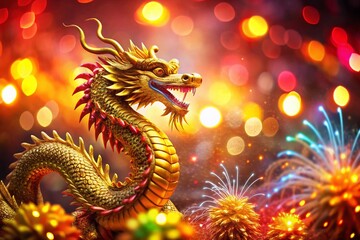 Fototapeta premium 2024 Year of the Dragon: Colorful Festive Background, High Depth of Field