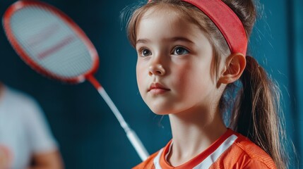 Young badminton player in an intense training session, coach observing, skill development, high-performance sports