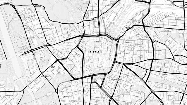 Minimalist Leipzig Street Map with Labels and Neighborhoods