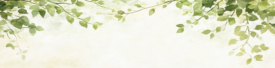 Watercolor Branches With Delicate Green Leaves, Elegance On White Backdrop, Floral Illustration