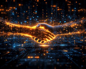 Obraz premium Digital Handshake, Cybernetic Agreement