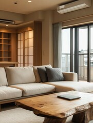 A comfortable and stylish living room displaying modern furniture