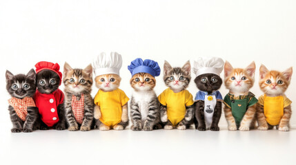 Fototapeta premium A row of thirty kittens in adorable