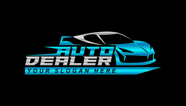 auto car dealerhip showroom logo design template vector illustration on black background