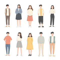 Obraz premium A set of drawing people standing in various poses, flat art style, isolated on white background