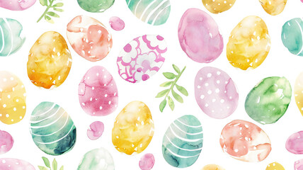 easter eggs and flowers watercolor pattern