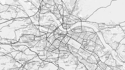 Naklejka premium Minimalist Dresden Street Map with Labels and Neighborhoods