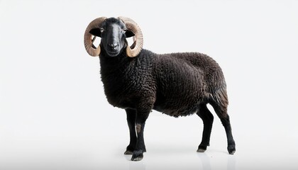 Majestic Ram against a Pure White Backdrop A Serene and Powerful Portrait, Highlighting the Strength and Grace of Natures Rustic Beauty.