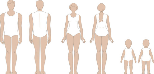 Male, female and kids body template for fashion and medical design