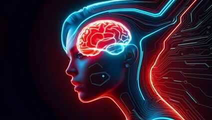 Obraz premium Futuristic AI and Neural Technology Concept – Digital Brain and Artificial Intelligence Illustration