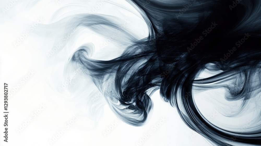 Poster Abstract design of dark swirling lines and shapes on a stark white background, creating a dramatic visual impact