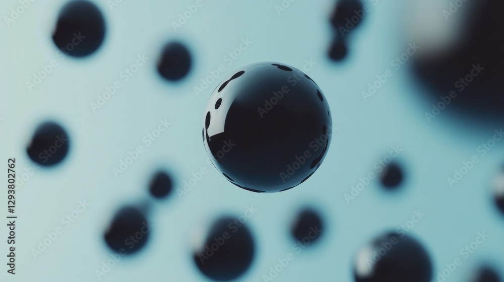 Poster abstract floating black spheres against a serene blue backdrop, evoking depth and calmness, ideal fo