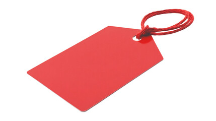 A vibrant red tag with a blank space