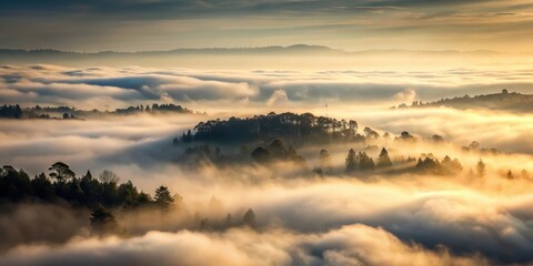 Obraz premium Dense fog shrouds the landscape in a thick veil of mist, obscuring all visible details on a darkened background , black background, weather effect