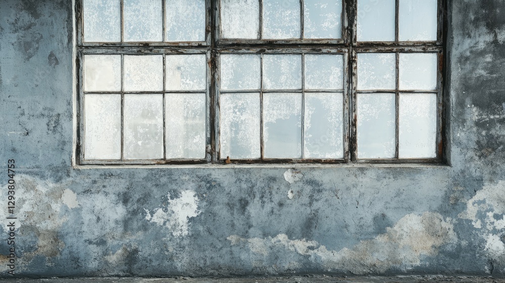 Poster An old textured wall with panoramic windows, offering ample space for adding text or graphics, perfect for architectural or rustic-themed designs