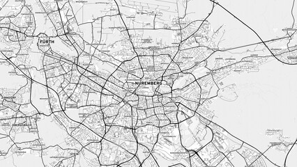 Minimalist Nurnberg Street Map with Labels and Neighborhoods