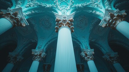 Obraz premium Ornate Teal Columns, Majestic Interior