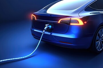 Naklejka premium Electric vehicle charging at night with a futuristic glow