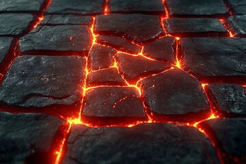 Glowing Lava Cracks Stone Pavement