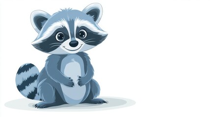 Obraz premium A joyful raccoon character, woodland animal element, cartoon style, soft gray and blue, isolated on white background