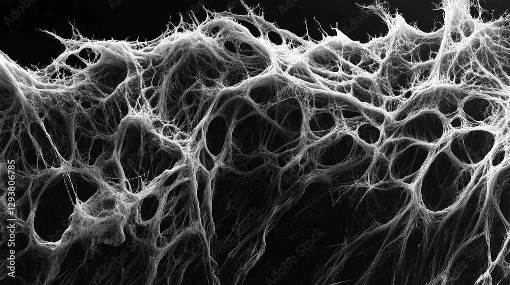 Aufkleber Close-up of intricate web-like structure resembling fungal growth or roots, symbolizing the complexity of natural networks and organic development at a microscopic level.