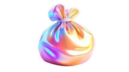 Shiny Holographic 3D Money Bag Icon with Glossy Finish - Isolated on White Background