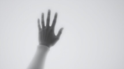  stock photo two hands behind foggy glass, eerie atmosphere