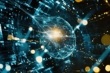 Obraz premium Global Network Connection Abstract Background Digital Sphere Technology Concept Futuristic Illustration