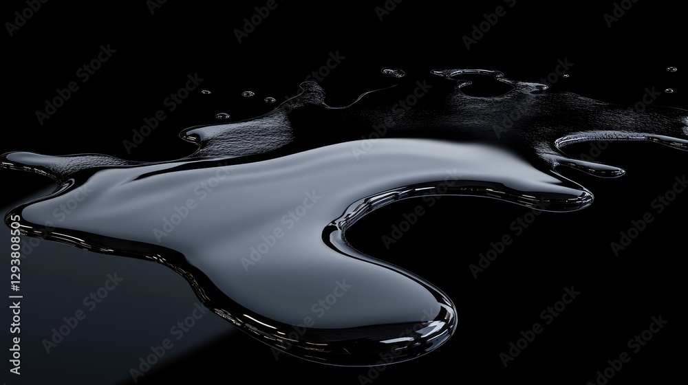 Aufkleber dark, mysterious spill of black liquid over a smooth black surface, creating dynamic shapes and refl