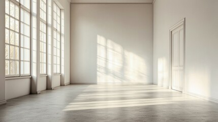 Bright and Minimalist Empty Room with Natural Light and Windows