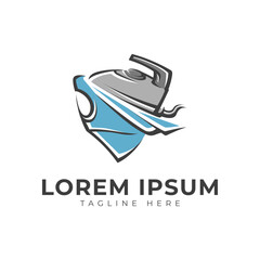 Laundry with Iron Logo Vector Icon Illustration