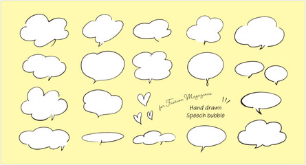 Speech bubble frame set, simple hand-drawn cute speech bubbles, vector material, monochrome, yellow background, copy space