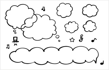 Speech bubble frame set, simple hand-drawn cute speech bubbles, vector material, monochrome, white background, copy space