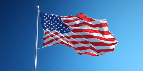 Fototapeta premium Close-up of the American flag under a clear blue sky
