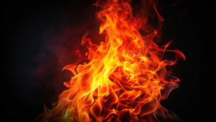 Fototapeta premium A vibrant red flame with a bright orange glow, set against a dark and contrasting black background, creating a striking visual effect, incandescent, inferno
