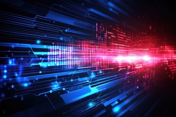Obraz premium Abstract Digital Data Stream Technology Background Red Blue Binary Code Futuristic Network