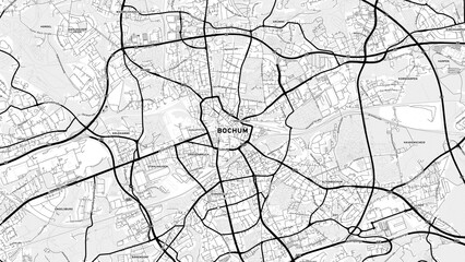 Minimalist Bochum Street Map with Labels and Neighborhoods