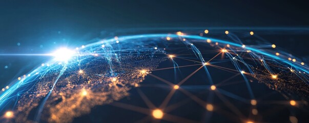 Obraz premium Global Network Connections Illuminating the Earth Digital World Map Abstract Technology Background