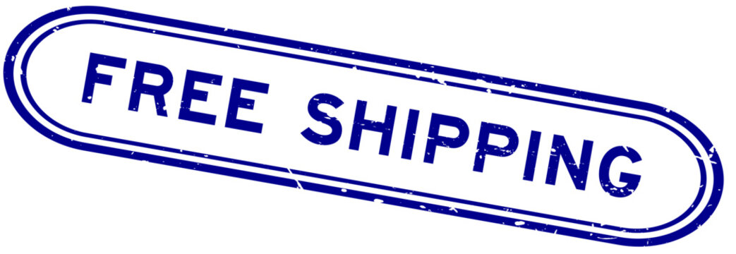 Grunge blue free shipping word rubber seal stamp on white background
