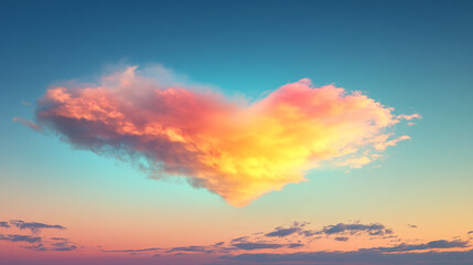 Fototapeta premium A heart-shaped cloud with a gradient of pastel colors in the sky, symbolizing love, peace, and beauty in nature's unique formation.